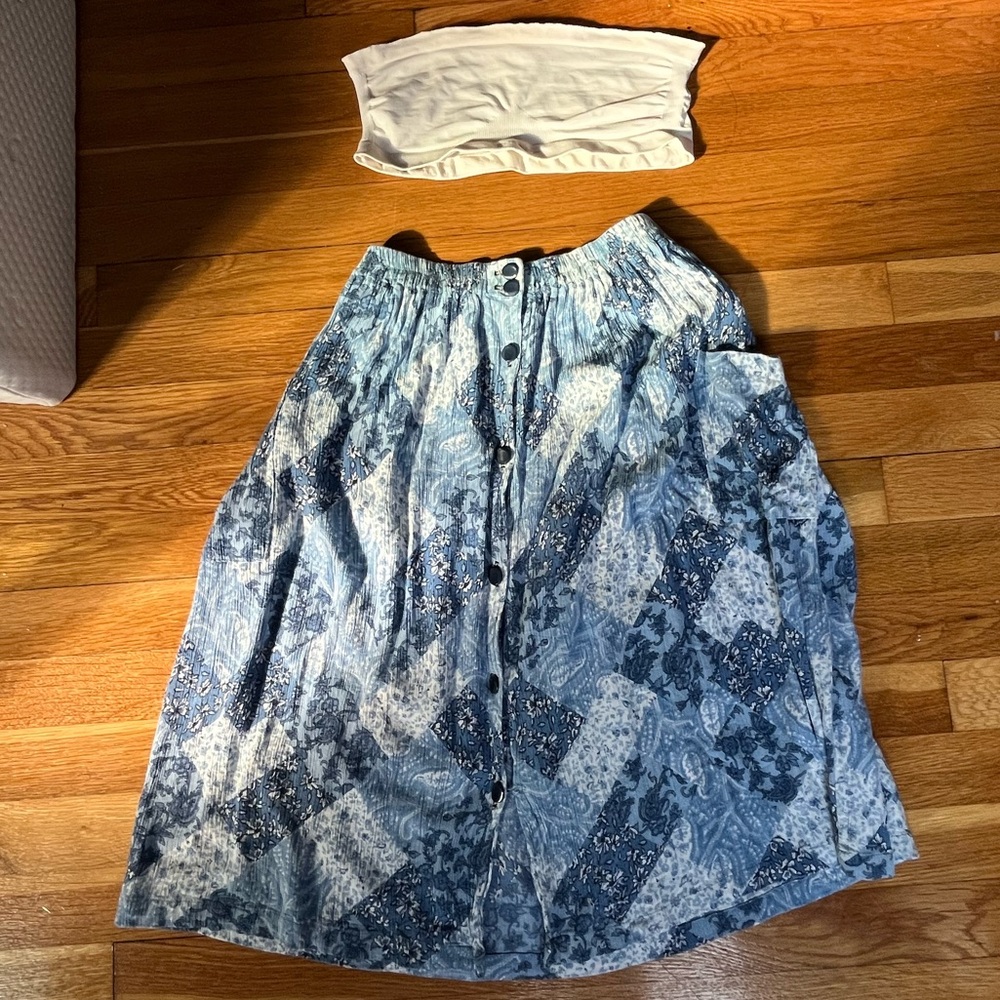 vintage blue midi skirt